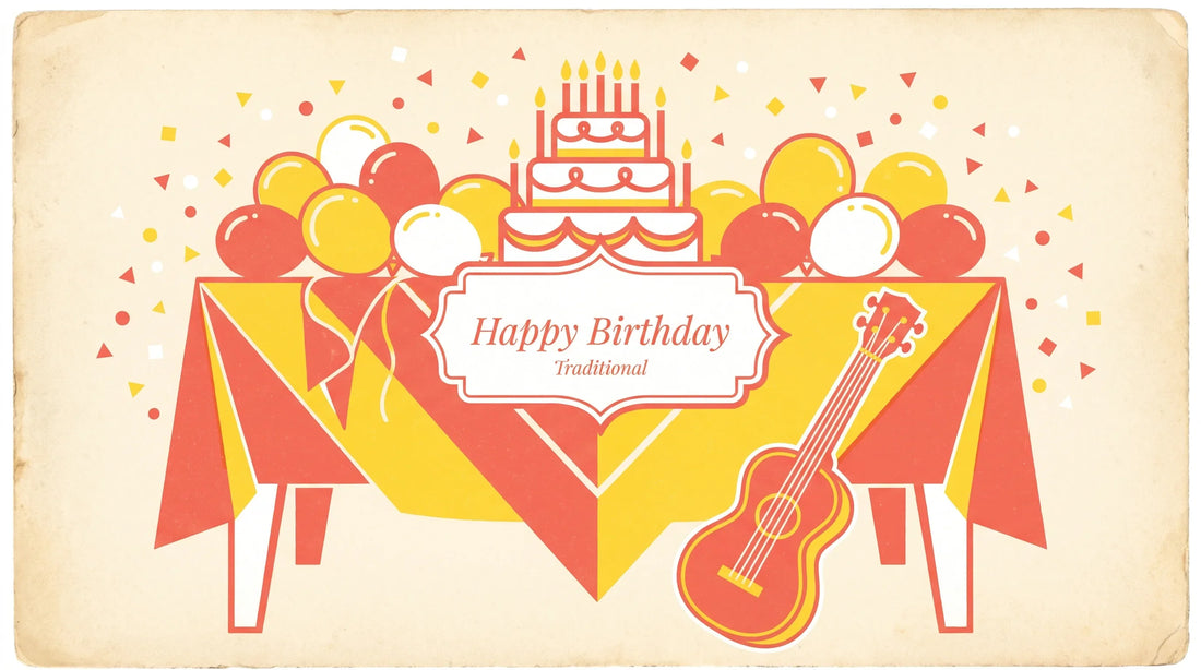 Happy Birthday ukulele chords - vintage art deco birthday illustration